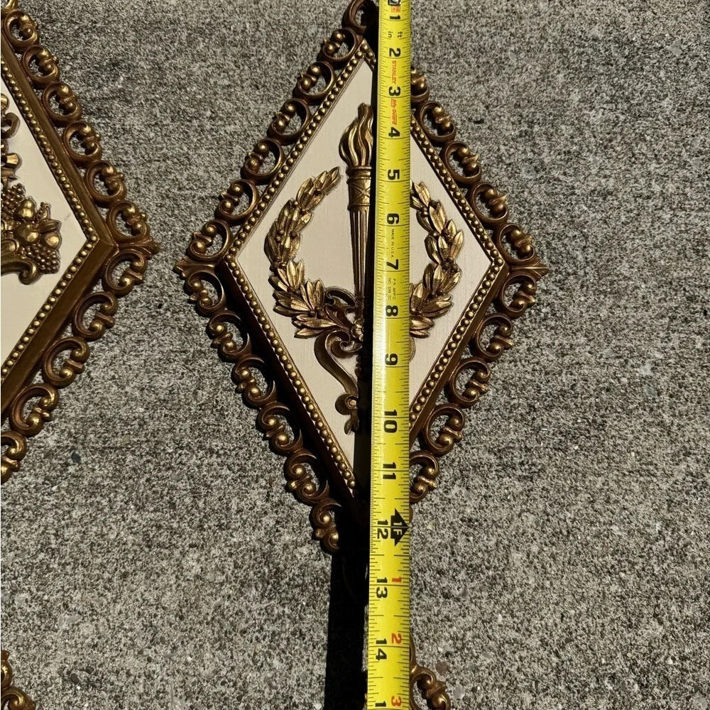 Vtg HOMCO Roman Gold Diamond Shaped Wall Plaques Ornate MCM Set Of 4